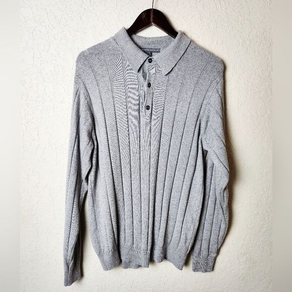 Saks Fifth Avenue Cashmere Silk Knit Long Sleeve Sweater Top Gray Size M